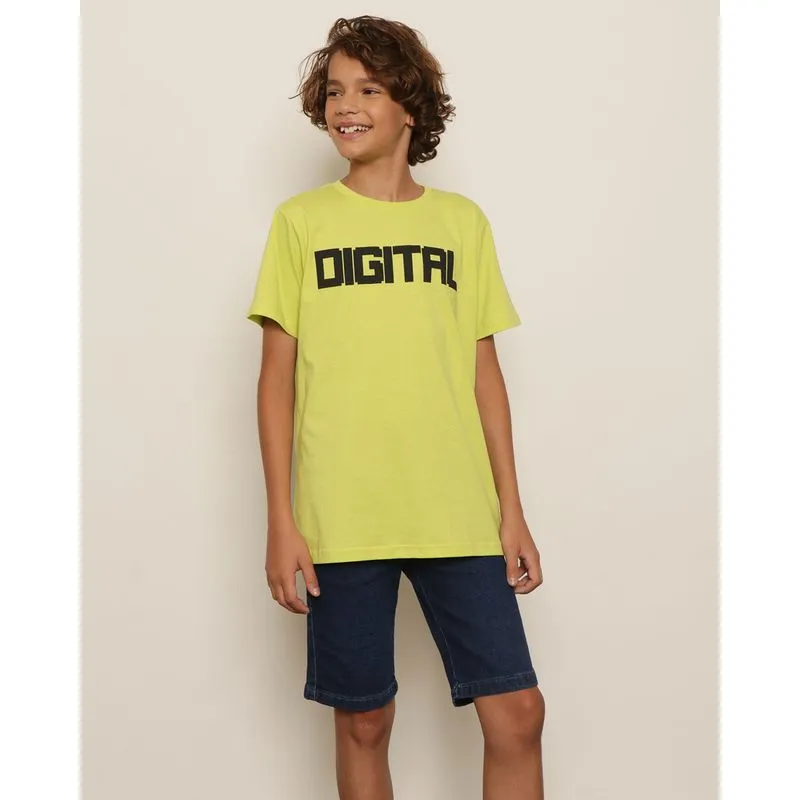 Camiseta Juvenil Estampa Frontal Digital Manga Curta Verde Neon 16
