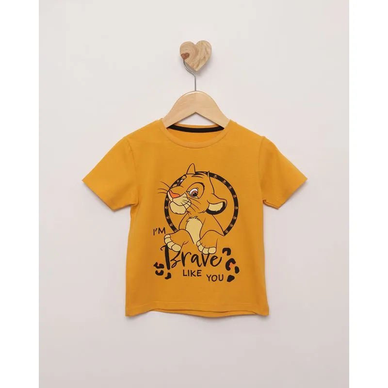 Camiseta Bebê Disney Manga Curta Estampa Rei Leão Mostarda 2