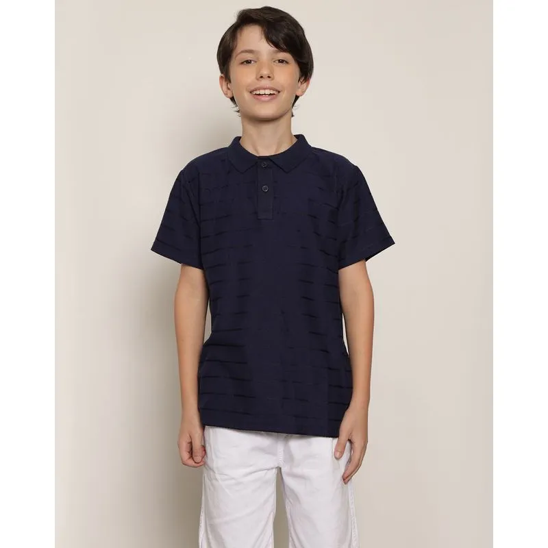 Camisa Polo Juvenil Menino Texturizada Manga Curta Marinho 16