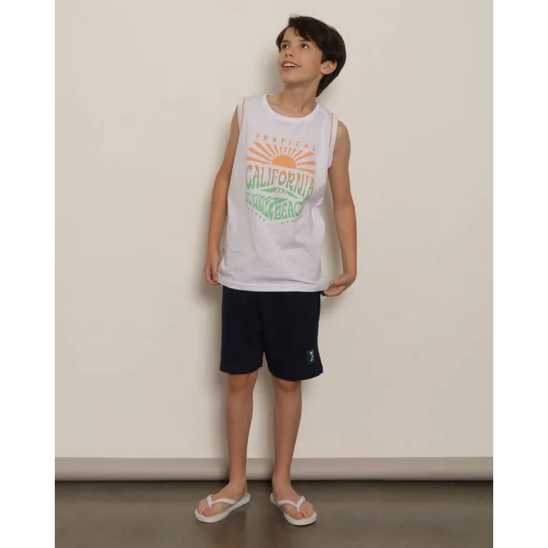 Bermuda Juvenil Reta com Bolso Texturizada Marinho 12