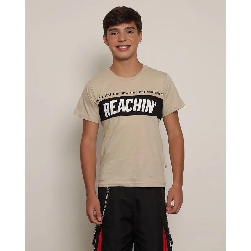 Camiseta Juvenil Estampa Com Recorte Manga Curta Bege 12