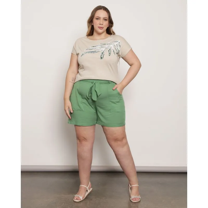 Short Plus Size Feminino Com Tira De Amarração Verde G2