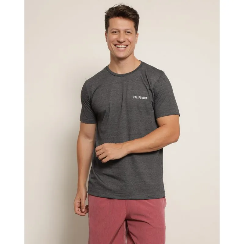 Camiseta Masculina Surf Mescla Manga Curta com Estampa Frente e Costas Cinza G