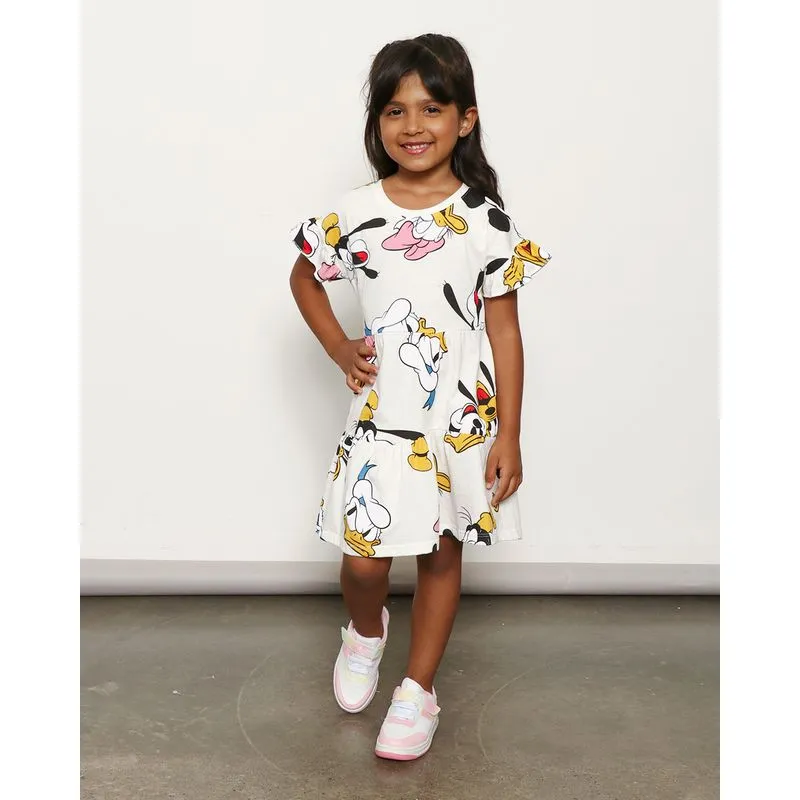 Vestido Infantil Manga Curta Três Marias Disney Minnie e Sua Turma Estampado Off White 8