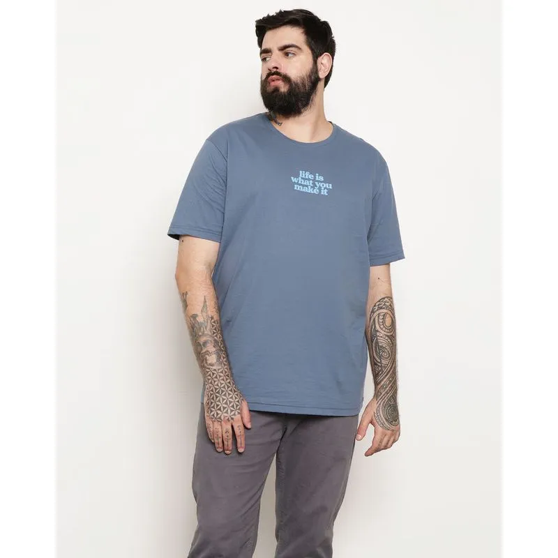 Camiseta Plus Size Masculina Manga Curta Com Estampa Azul G2
