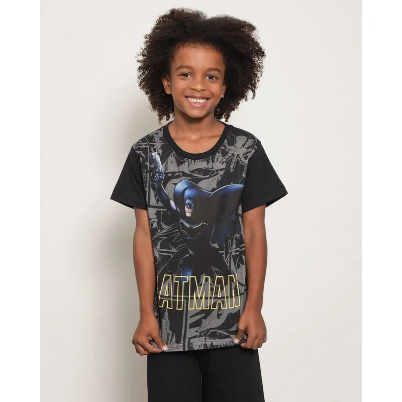 Camiseta Infantil DC Comics Estampa Batman Manga Curta Preta 10