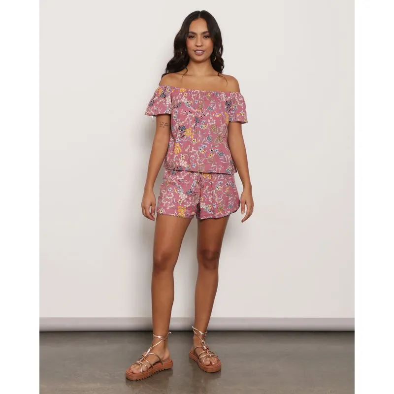 Short Feminino Boxer Viscose Estampado Floral Rosa P