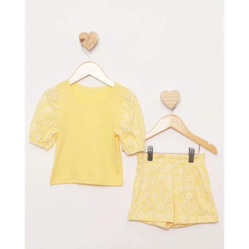 Conjunto Bebê Curto Laise Franzido Amarelo 2