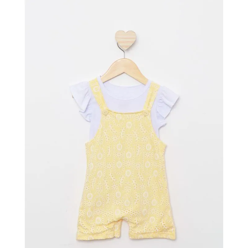 Conjunto Bebê Jardineira Curto Laise Amarelo 2