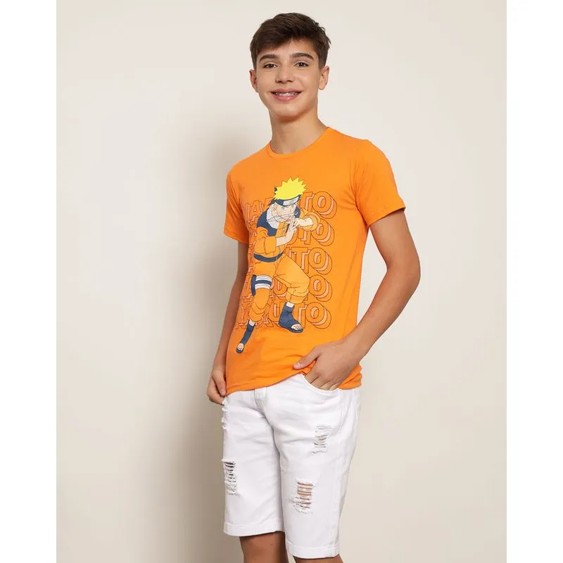 Camiseta juvenil Estampa Naruto Manga Curta Laranja 12
