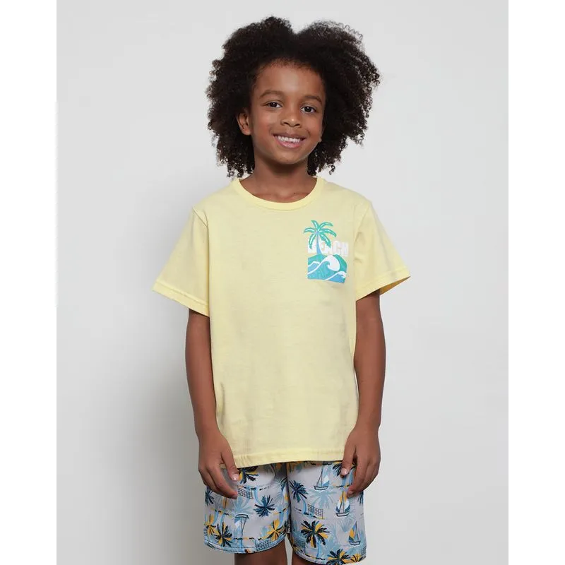 Camiseta Infantil Menino Estampa Tropical Frontal Manga Curta Amarela 4