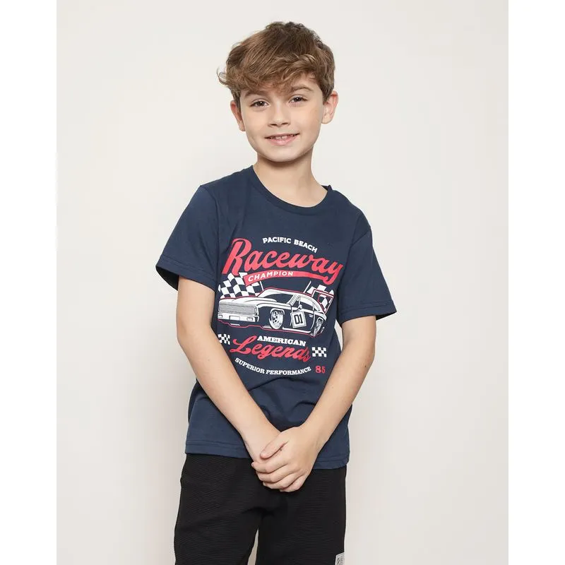 Camiseta Infantil Menino Estampa Frontal Manga Curta Gola Redonda Marinho 6