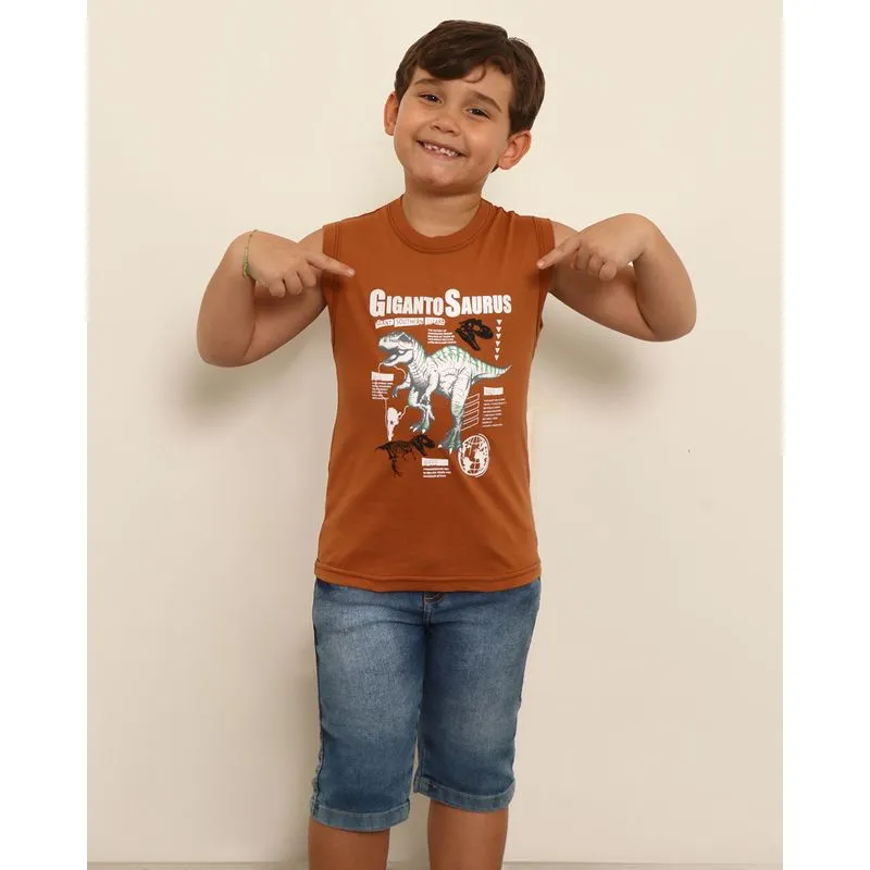Regata Infantil Estampa Frontal Dinossauro Marrom 8