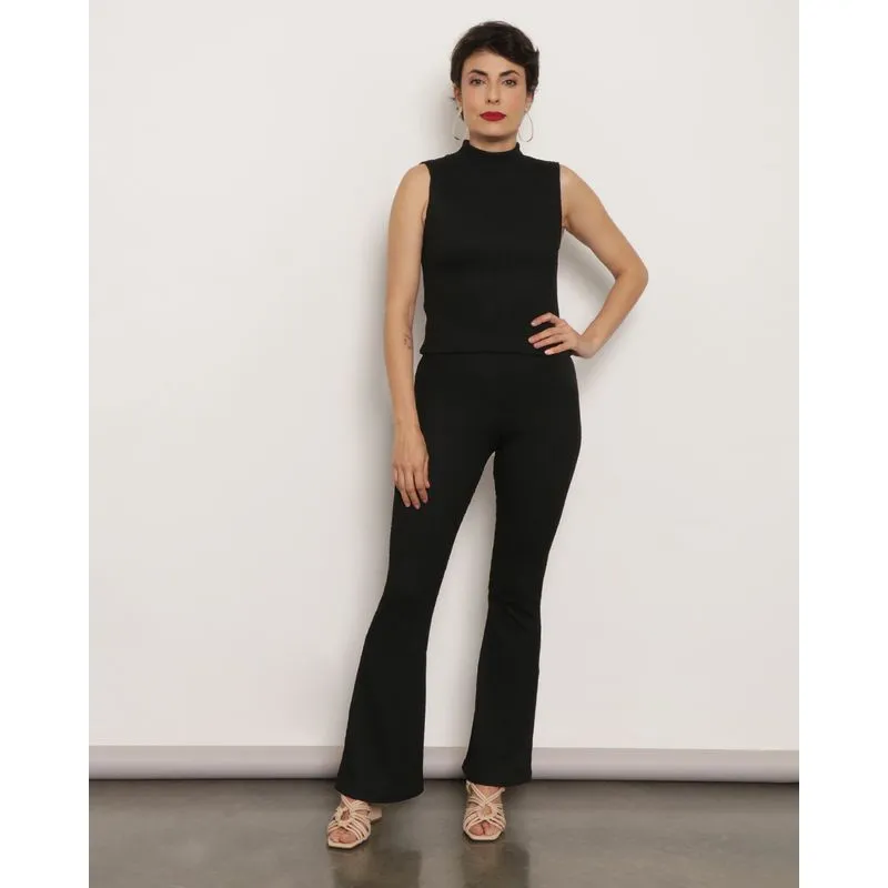Calça Feminina Flare Canelada Preta P