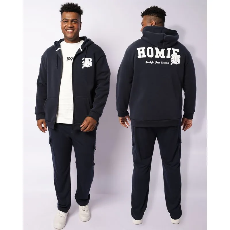 Jaqueta Moletom Plus Size Masculina Peluciada Estampado Com Capuz Marinho G1