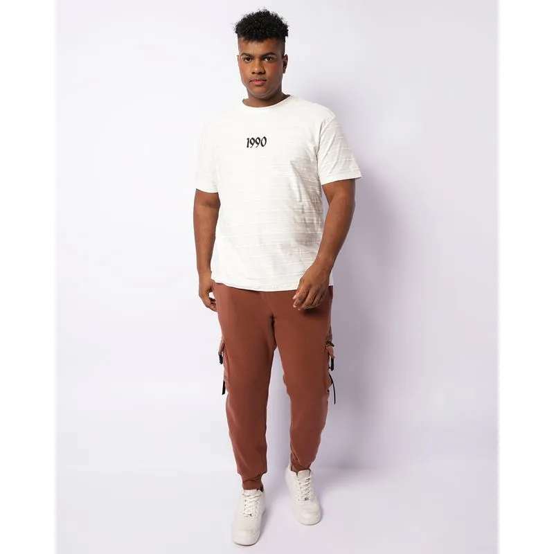 Calça Moletom Plus Size Masculina Jogger Peluciada Bolso Cargo Marrom G1