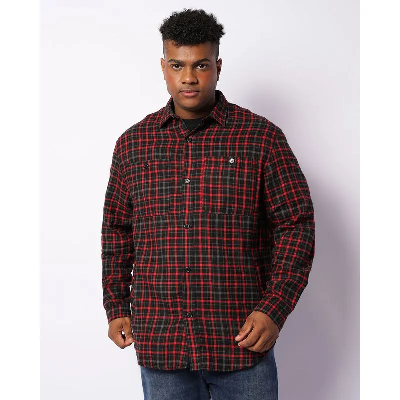 Camisa Plus Size Masculina Flanelada Com Bolsos Vermelho G3