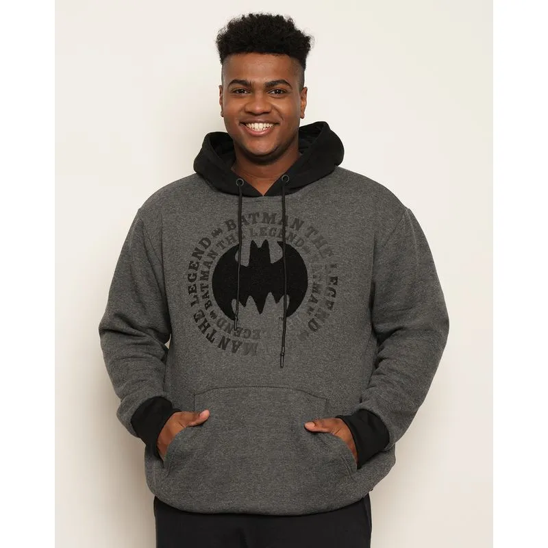 Blusão Moletom Plus Size Masculino Peluciado DC Comics Estampa Batman Cinza G3