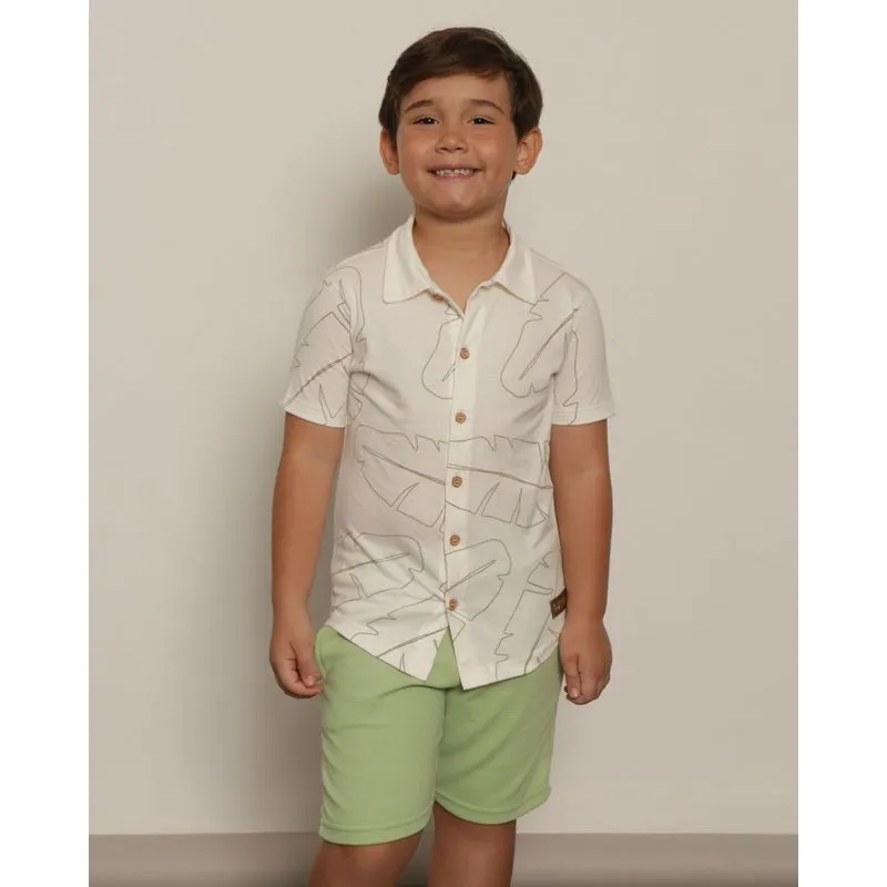 Camisa Infantil Estampada Tropical Off White 6