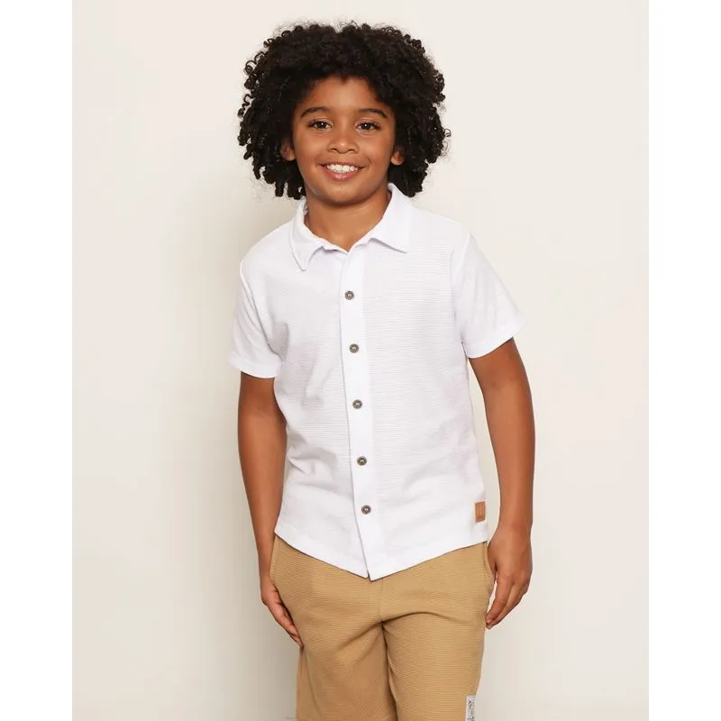 Camisa Infantil Menino Manga Curta Com Botões Branca 8