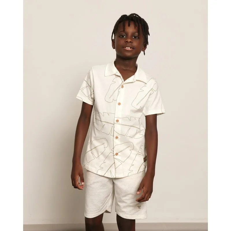 Camisa Infantil Estampa Folhagem Manga Curta Off White 8