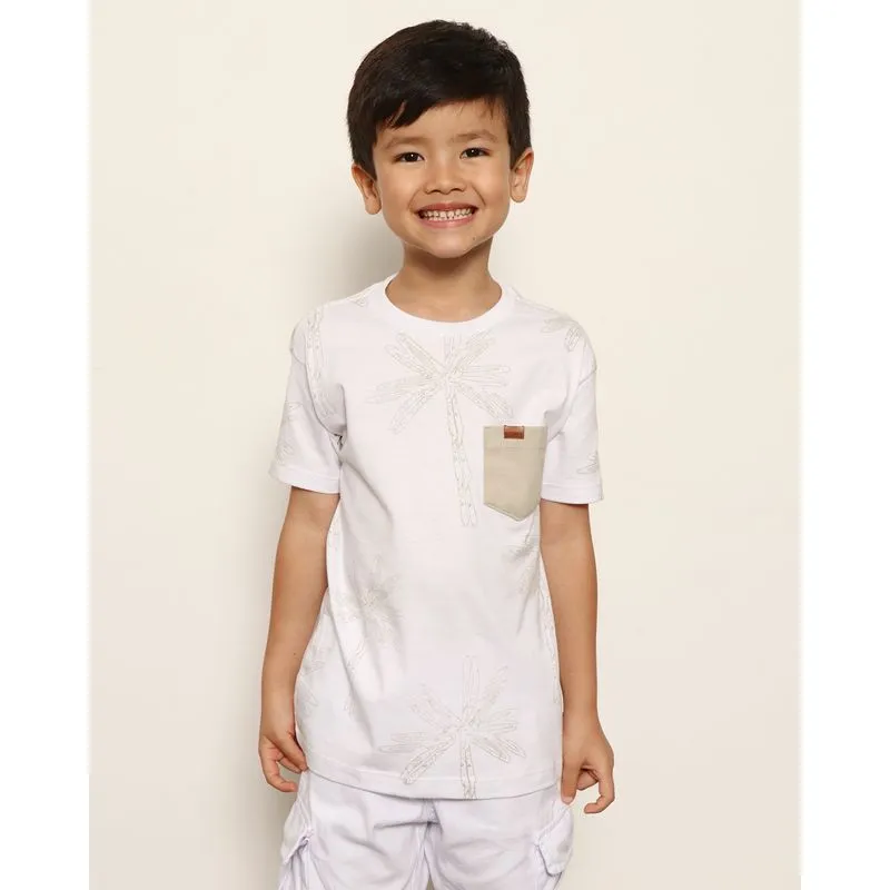 Camiseta Infantil Estampada E Bolso Único Frontal Manga Curta Branca 8