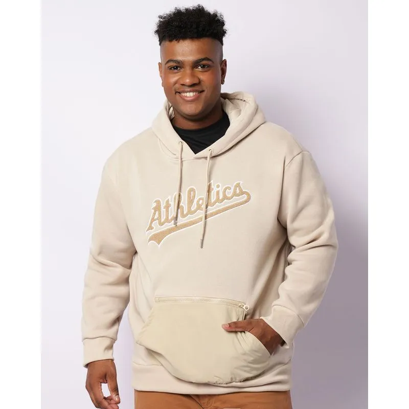 Blusão Moletom Plus Size Masculino Peluciado Bolso Canguru Bege G1