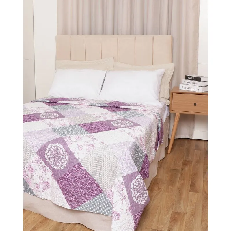 Colcha Casal Arte & Cazza Matelassê Com Viés Estampado Roxo UN