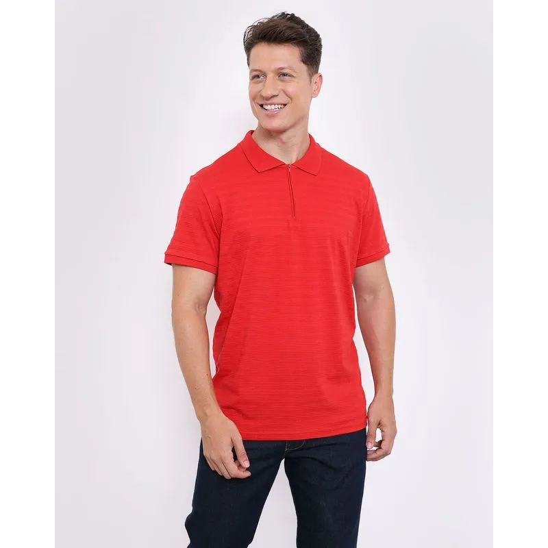 Camisa Polo Masculina Texturizada Com Zíper Vermelha GG