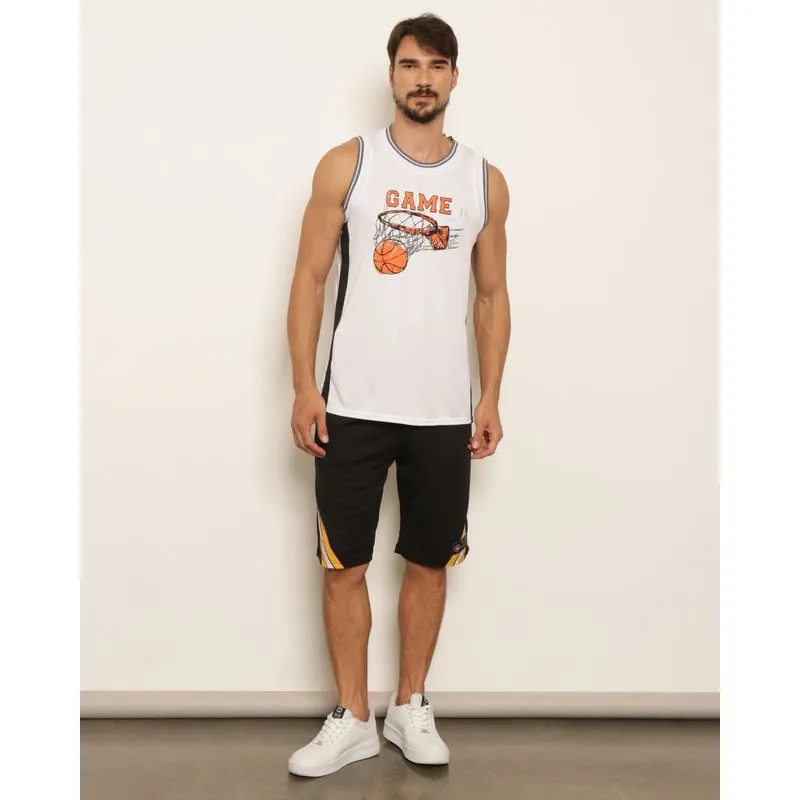 Bermuda Masculina Esportiva Gangster Dry Fit Recortes Com Aplicação Preta M