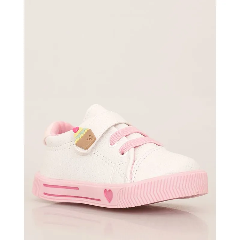 Tênis Bebê Casual Com Glitter E Aplique de Cupcake Branco 26