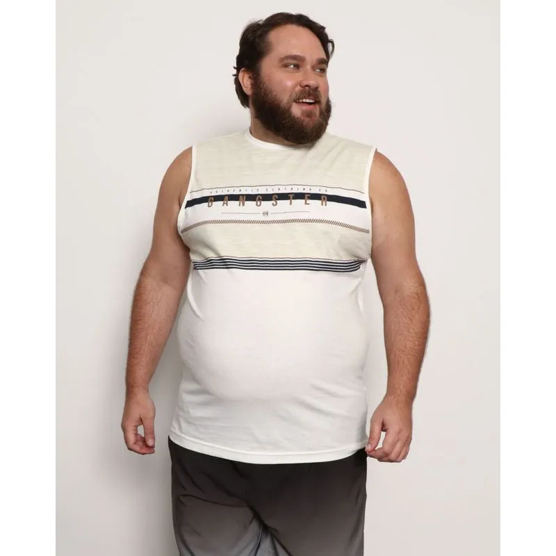Regata Plus Size Masculina Gangster Com Estampa Frontal Off White G2
