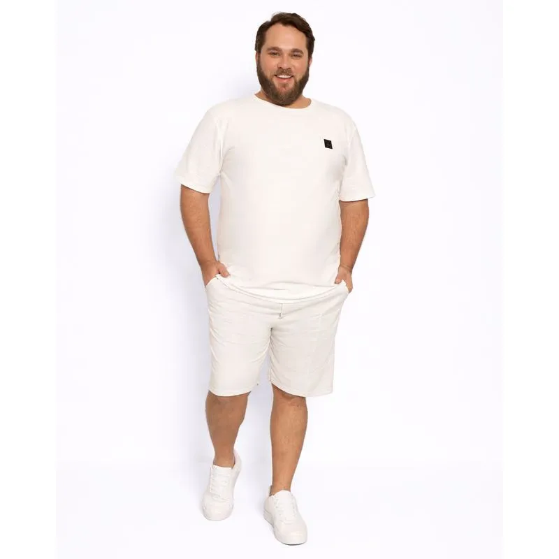 Bermuda Plus Size Masculina Moletinho Reta Com Recortes Off White G2