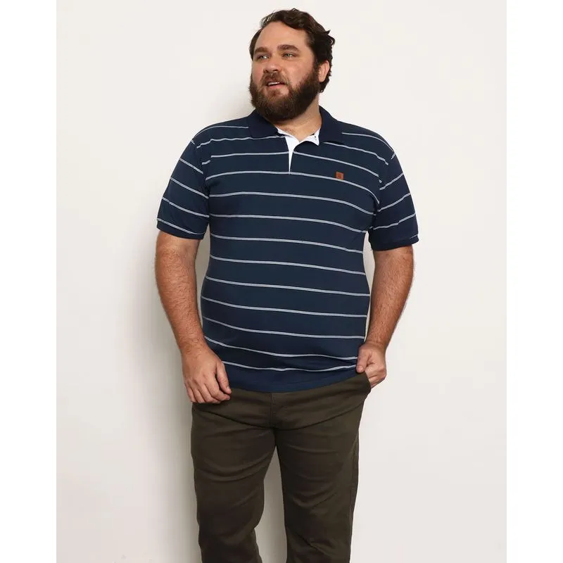 Camisa Polo Masculina Plus Size Listras Na Frente Manga Curta Marinho G1