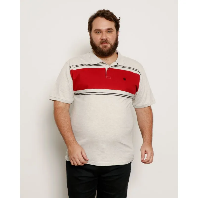 Camisa Polo Masculina Plus Size Com Recorte Frontal Manga Curta Bege G3