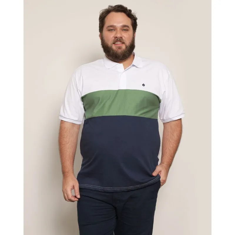 Camisa Polo Masculina Plus Size Recortes Branca G3