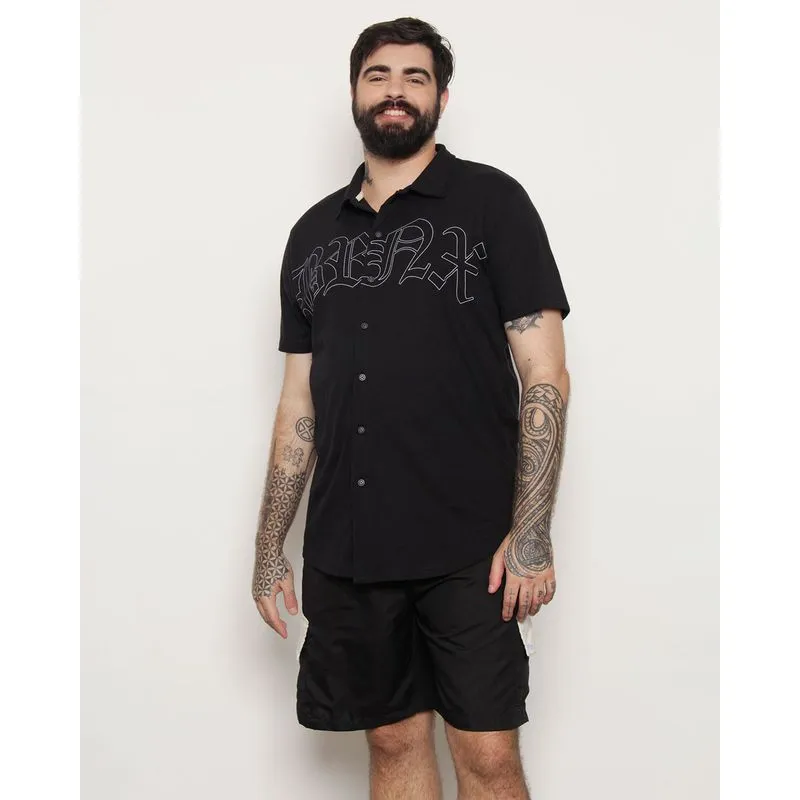 Camisa Plus Size Masculina Manga Curta Estampa Broken Preta G1