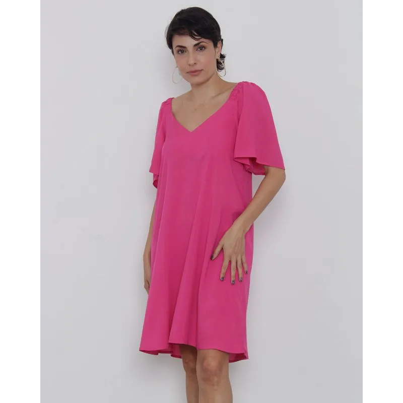 Vestido Feminino Midi Alças Com Elástico Rosa 38
