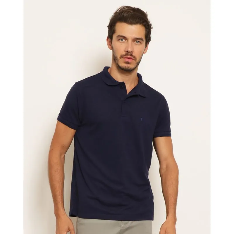 Camisa Polo Masculina Piquet Lisa Manga Curta Marinho GG