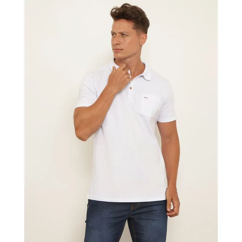 Camisa Polo Masculina Com Bolso Manga Curta Branca GG