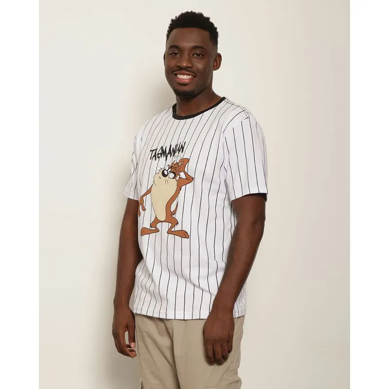 Camiseta Masculina Looney Tunes Taz Mania Estampa Frontal Branca G