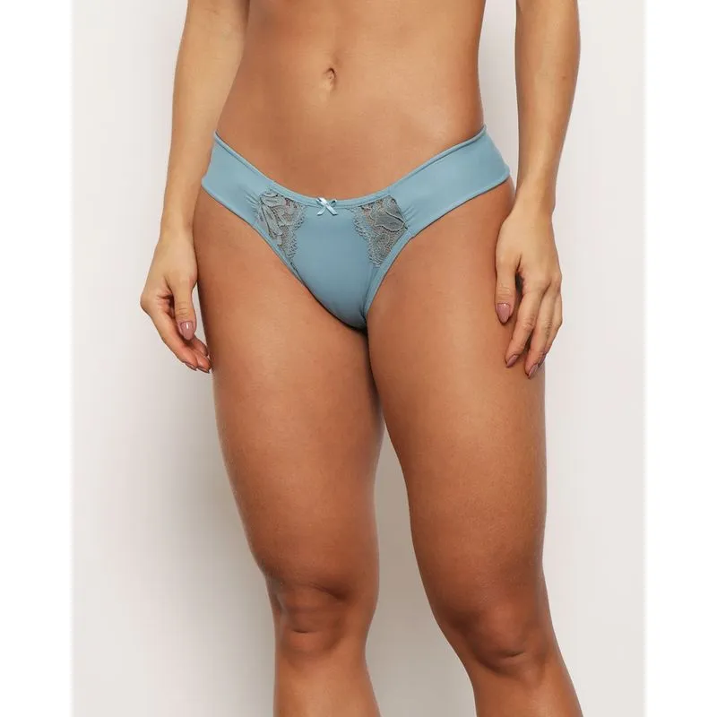 Calcinha Feminina Biquíni Detalhe em Renda Azul P