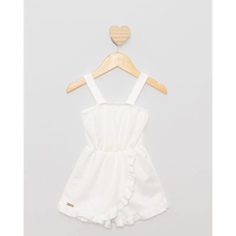 Macaquinho Infantil Curto Com Babado Texturizado Off White 3