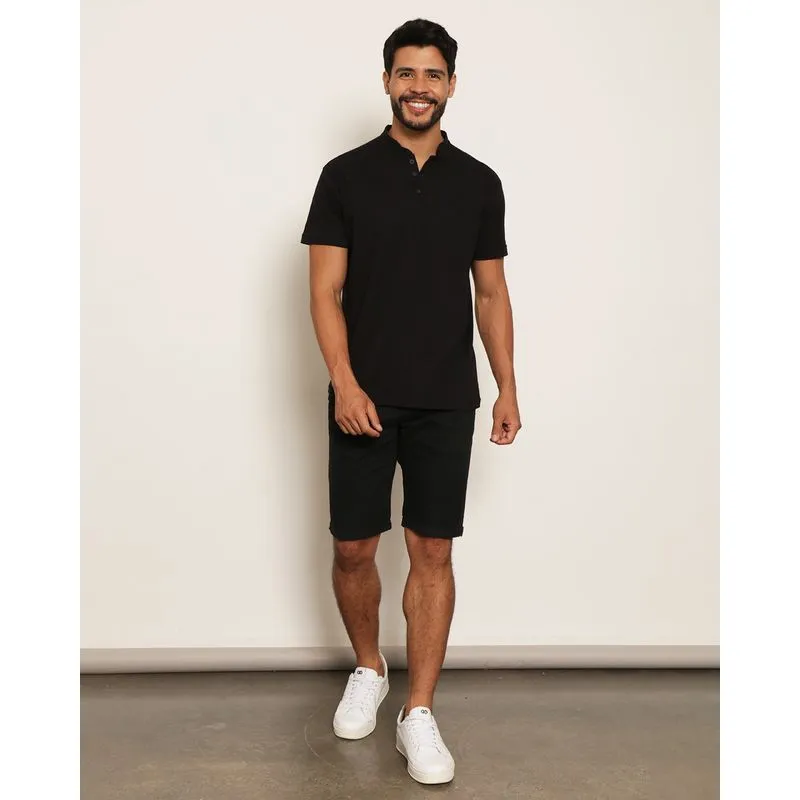 Bermuda Masculina Sarja Reta Barra Dobrada Preta 38