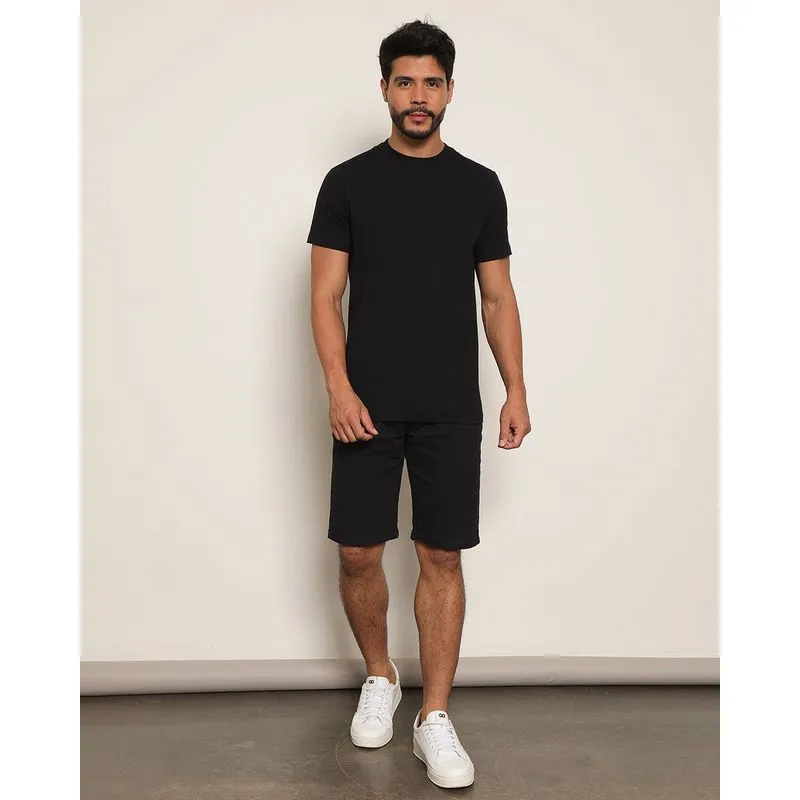 Bermuda Sarja Masculina Reta Com Cordão Preta 48