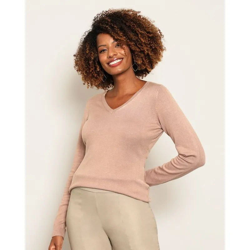 Blusa Feminina Manga Longa Tricô Bege M