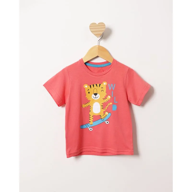 Camiseta Bebê Estampa Tigrinho Manga Curta Laranja 1