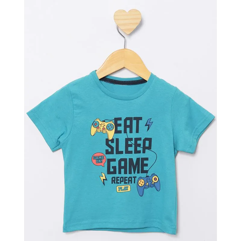 Camiseta Bebê Estampa Game Manga Curta Azul 1