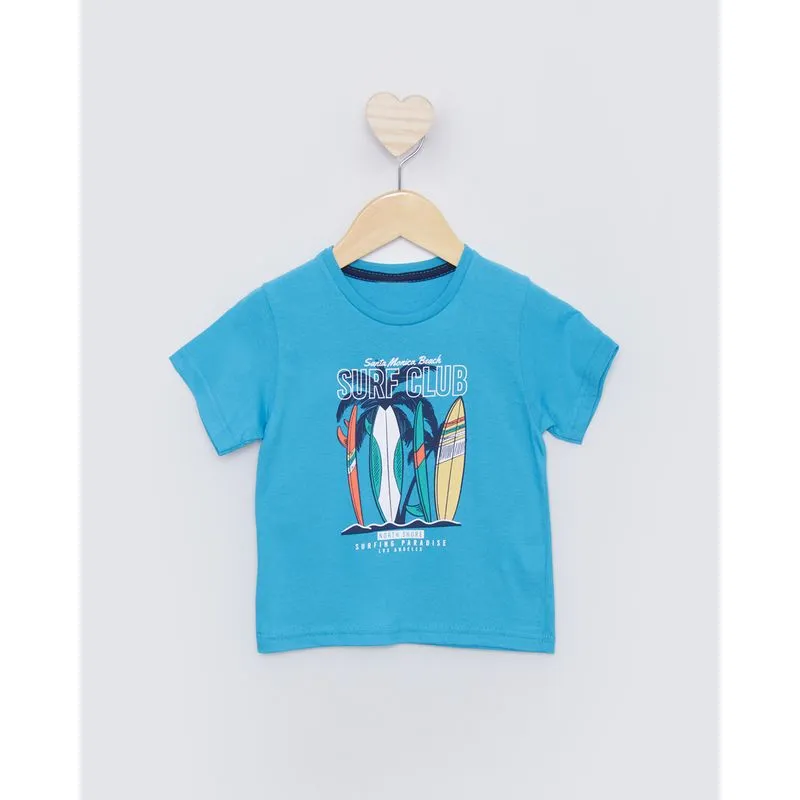 Camiseta Bebê Manga Curta Estampa Frontal Surf Azul 2