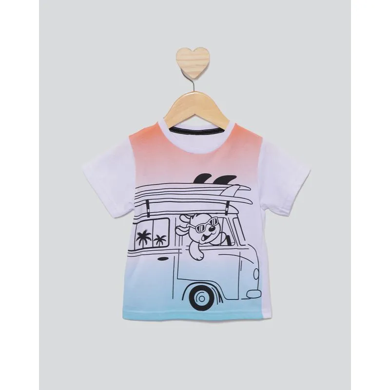Camiseta Bebê Menino Estampa Frente Com Manga Curta Gola Careca Branca 2
